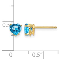 14K 5mm Yellow Gold Heart Blue Topaz Post Earrings view 4