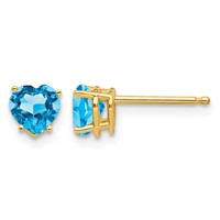 14K 5mm Yellow Gold Heart Blue Topaz Post Earrings view 1