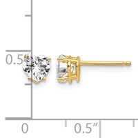 14K 5mm Yellow Gold Heart Cubic Zirconia Post Earrings view 4