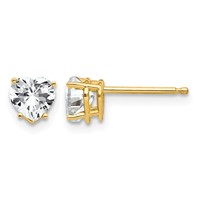 14K 5mm Yellow Gold Heart Cubic Zirconia Post Earrings view 1