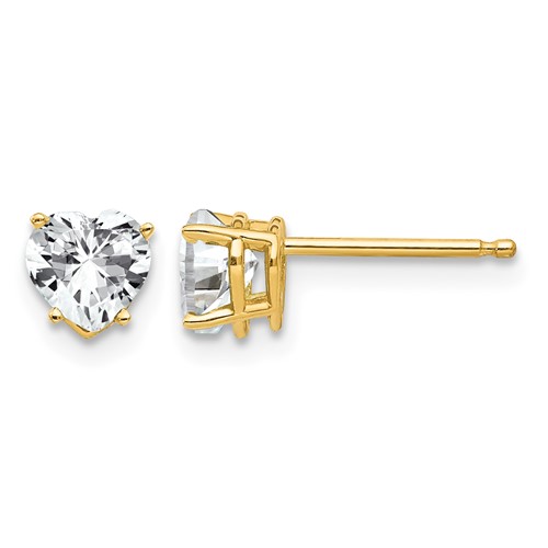 14K 5mm Yellow Gold Heart Cubic Zirconia Post Earrings