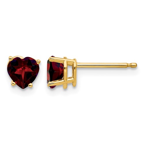 14k 5mm Heart Garnet Post Earrings