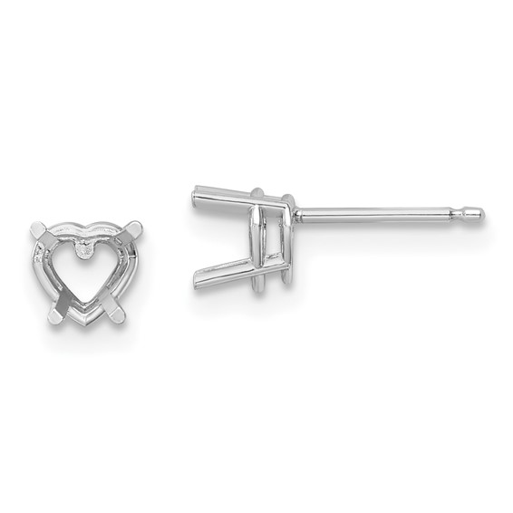14k White Gold 5mm Heart Post Earring Mountings