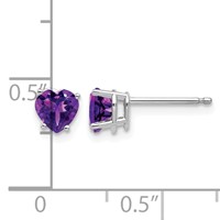 14K White Gold 5mm Heart Amethyst Post Earrings view 4