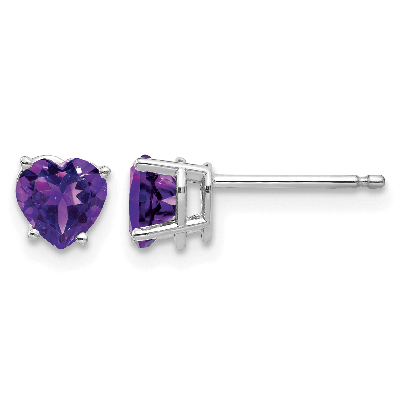 14k White Gold 5mm Heart Amethyst Earrings (XE97WAM)