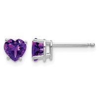 14K White Gold 5mm Heart Amethyst Post Earrings view 1