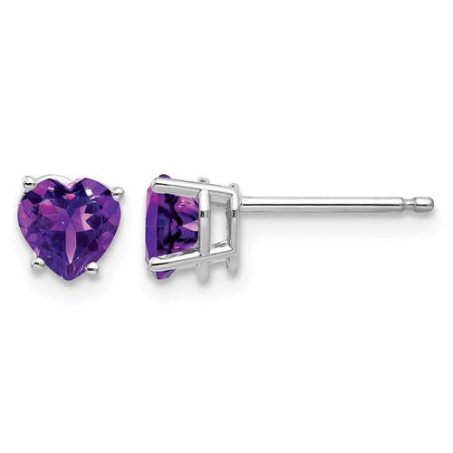 14K White Gold 5mm Heart Amethyst Post Earrings