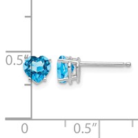 14K White Gold 5mm Heart Blue Topaz Post Earrings view 4