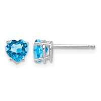 14K White Gold 5mm Heart Blue Topaz Post Earrings view 1