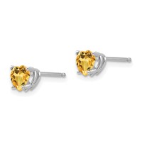 14K White Gold 5mm Heart Citrine Post Earrings view 2