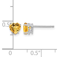 14K White Gold 5mm Heart Citrine Post Earrings view 4