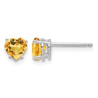 14K White Gold 5mm Heart Citrine Post Earrings view 1