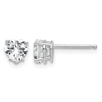 14K White Gold 5mm Heart Cubic Zirconia Post Earrings view 1