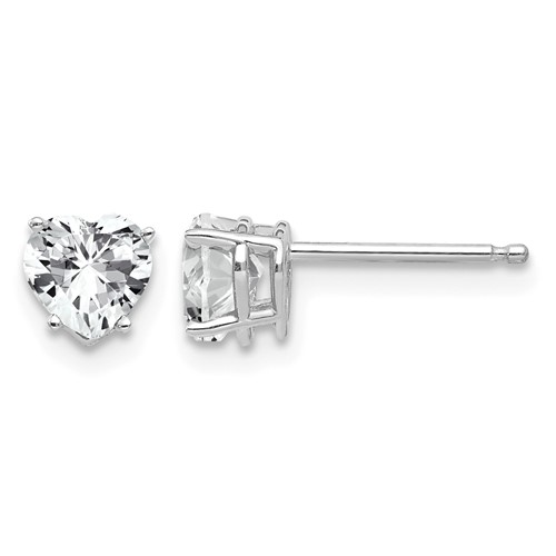 14K White Gold 5mm Heart Cubic Zirconia Post Earrings
