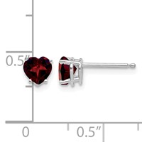 14K White Gold 5mm Heart Garnet Post Earrings view 4