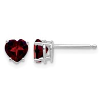 14K White Gold 5mm Heart Garnet Post Earrings view 1