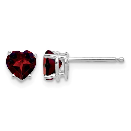 14K White Gold 5mm Heart Garnet Post Earrings