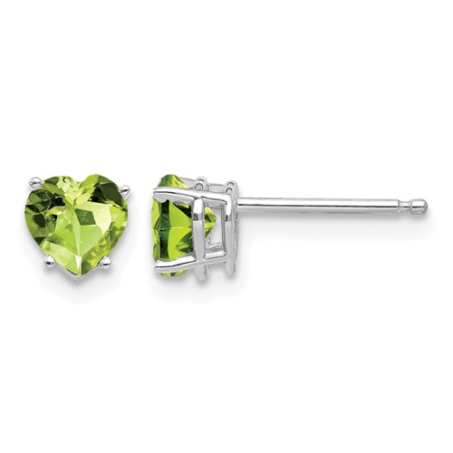 14K White Gold 5mm Heart Peridot Post Earrings