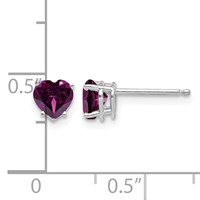 14K White Gold 5mm Heart Rhodolite Garnet Post Earrings view 4