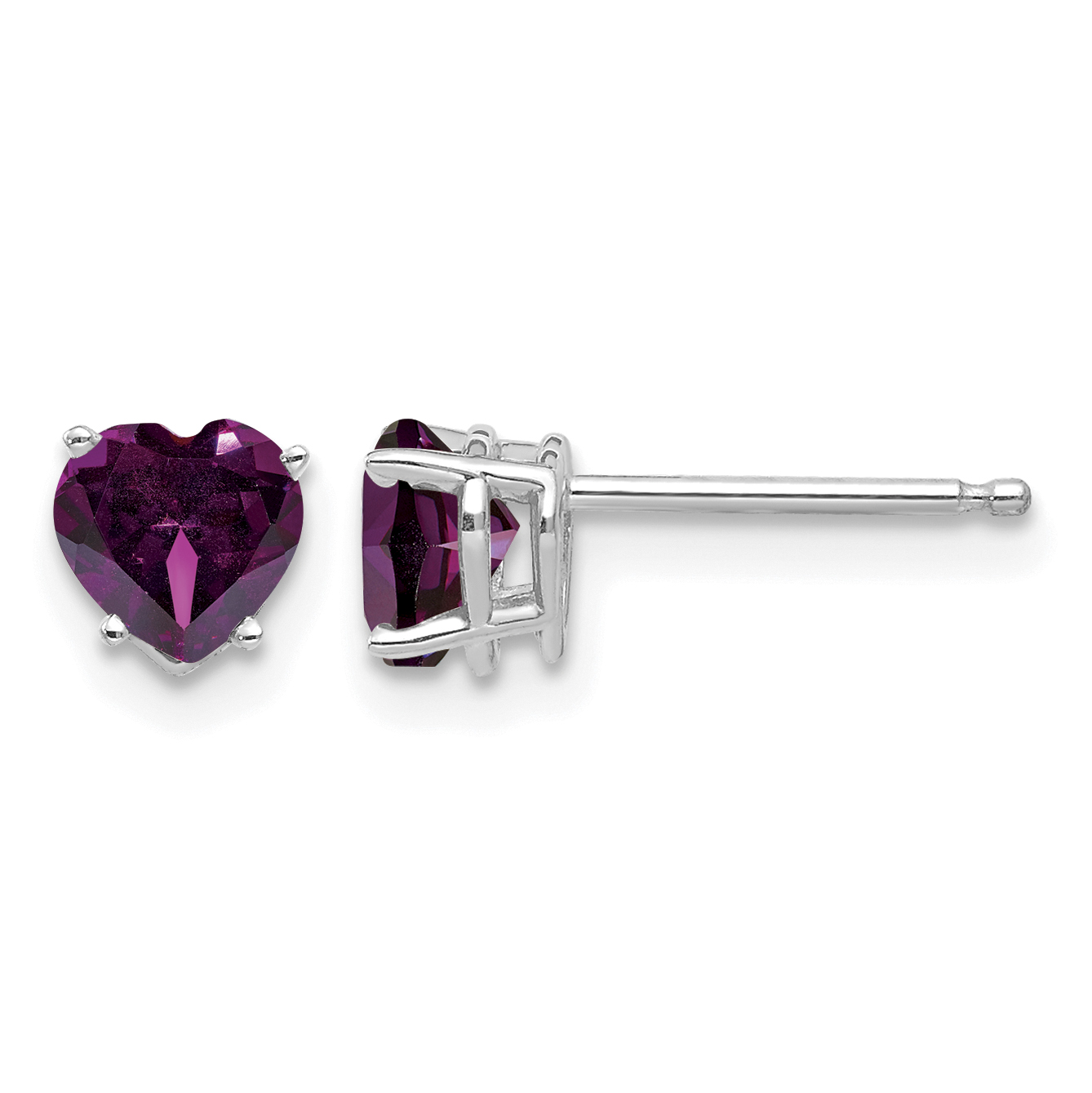 14k White Gold 5mm Heart Rhodolite Garnet Earrings (XE97WRG)