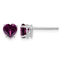 14K White Gold 5mm Heart Rhodolite Garnet Post Earrings view 1