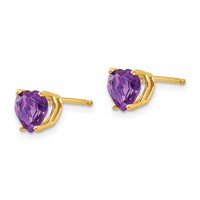 14K 6mm Yellow Gold Heart Amethyst Post Earrings view 2