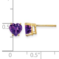 14K 6mm Yellow Gold Heart Amethyst Post Earrings view 4