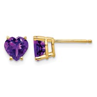14K 6mm Yellow Gold Heart Amethyst Post Earrings view 1