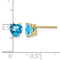 14K 6mm Yellow Gold Heart Blue Topaz Post Earrings view 4