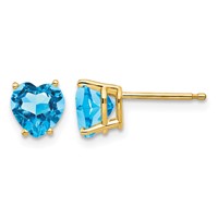 14K 6mm Yellow Gold Heart Blue Topaz Post Earrings view 1