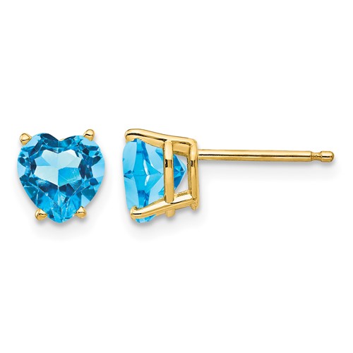 14K 6mm Yellow Gold Heart Blue Topaz Post Earrings