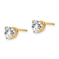 14K 6mm Yellow Gold Heart Cubic Zirconia Post Earrings view 2