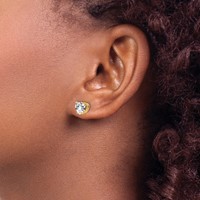 14K 6mm Yellow Gold Heart Cubic Zirconia Post Earrings view 3