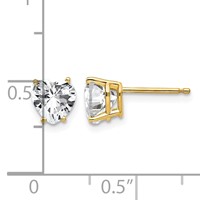 14K 6mm Yellow Gold Heart Cubic Zirconia Post Earrings view 4