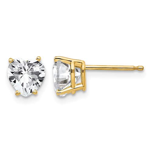 14K 6mm Yellow Gold Heart Cubic Zirconia Post Earrings