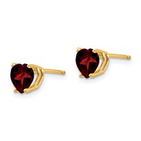 14K 6mm Yellow Gold Heart Garnet Post Earrings view 2
