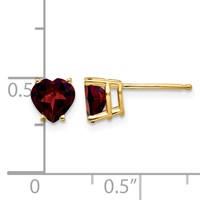 14K 6mm Yellow Gold Heart Garnet Post Earrings view 4