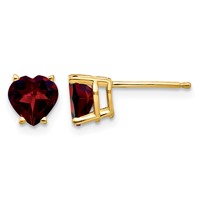 14K 6mm Yellow Gold Heart Garnet Post Earrings view 1