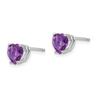 14K White Gold 6mm Heart Amethyst Post Earrings view 2