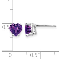 14K White Gold 6mm Heart Amethyst Post Earrings view 4