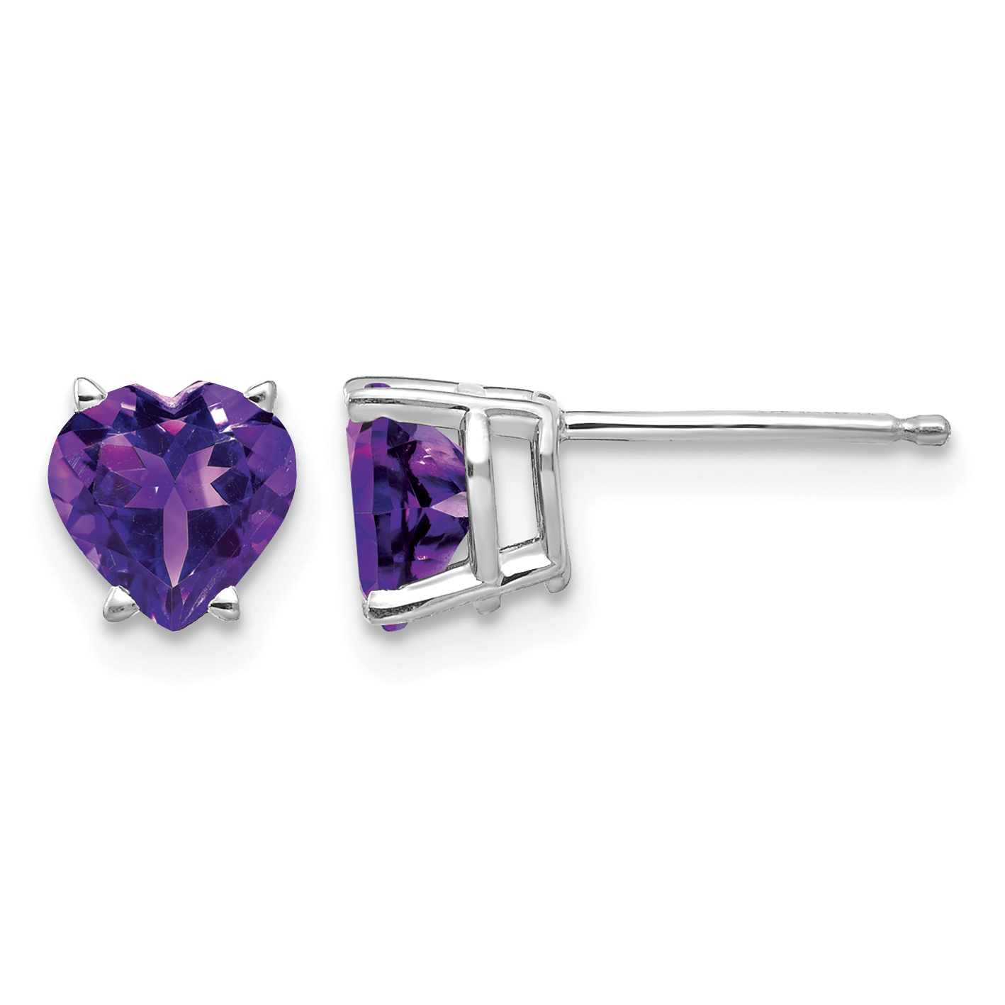 14k White Gold 6mm Heart Amethyst Earrings (XE98WAM)