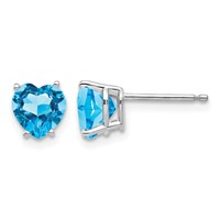 14K White Gold 6mm Heart Blue Topaz Post Earrings view 1
