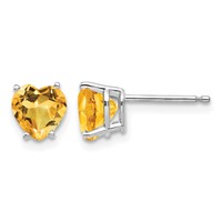 14K White Gold 6mm Heart Citrine Post Earrings view 1