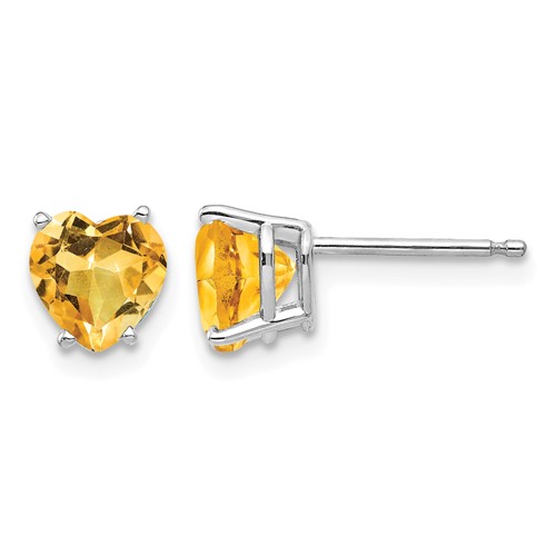 14K White Gold 6mm Heart Citrine Post Earrings