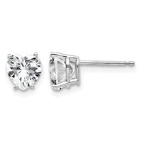 14K White Gold 6mm Heart Cubic Zirconia Post Earrings view 1