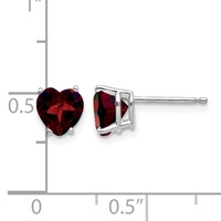 14K White Gold 6mm Heart Garnet Post Earrings view 4