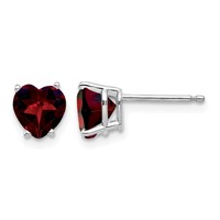 14K White Gold 6mm Heart Garnet Post Earrings view 1