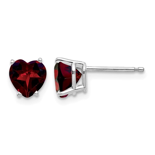 14K White Gold 6mm Heart Garnet Post Earrings