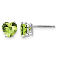 14K White Gold 6mm Heart Peridot Post Earrings view 1