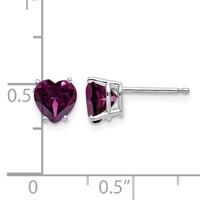 14K White Gold 6mm Heart Rhodolite Garnet Post Earrings view 4